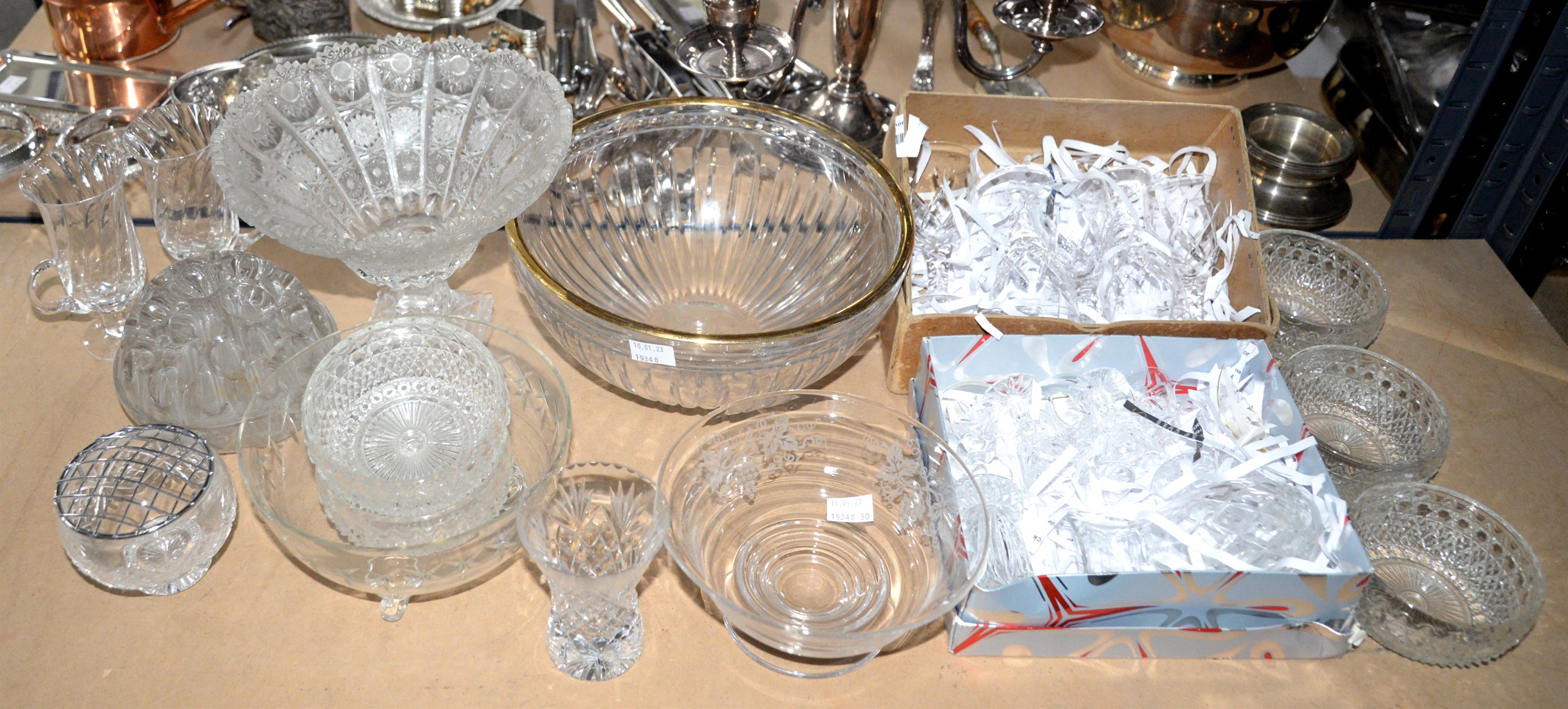Glassware to include yellow glass bowls, clear glass candlesticks, dump weight, cut glass vase etc. - Image 2 of 2