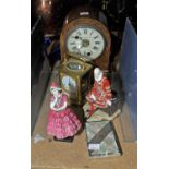 Two Royal Doulton figures, A Yeoman of the guard and Maisie, A small Mantle clock a brass carriage