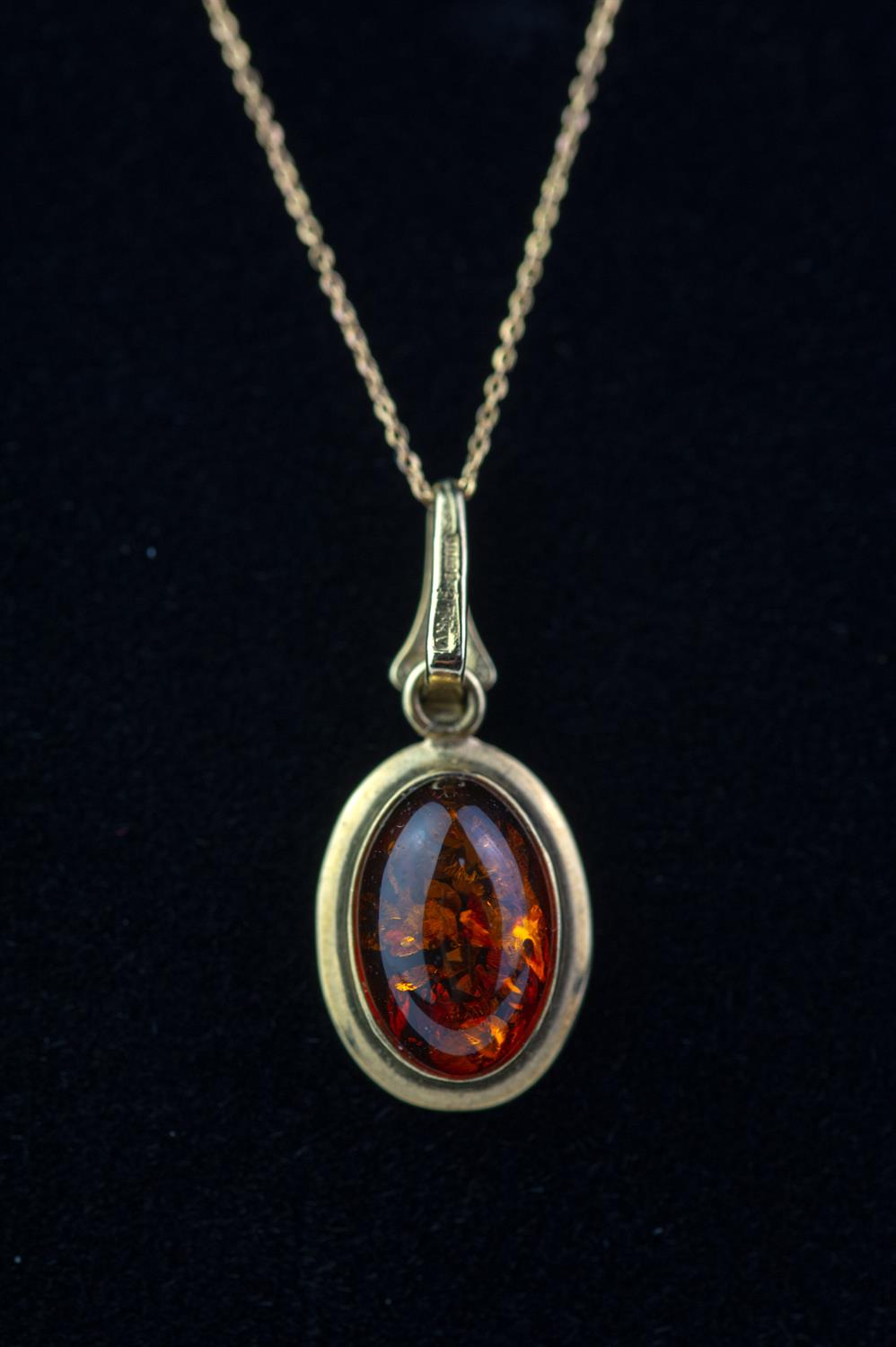 Single stone amber pendant, in 9ct gold, on a stamped 9ct chain, chain length 40cm, - Image 3 of 5