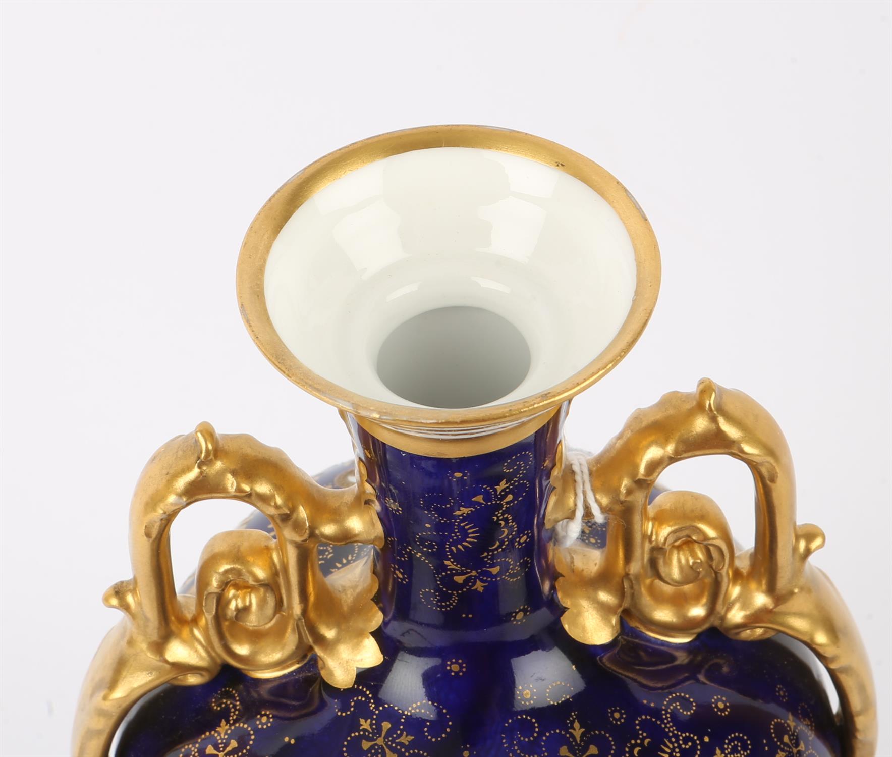 Royal Crown Derby vase and cover, the blue ground with reserve panels of flowers one signed C. - Image 6 of 7