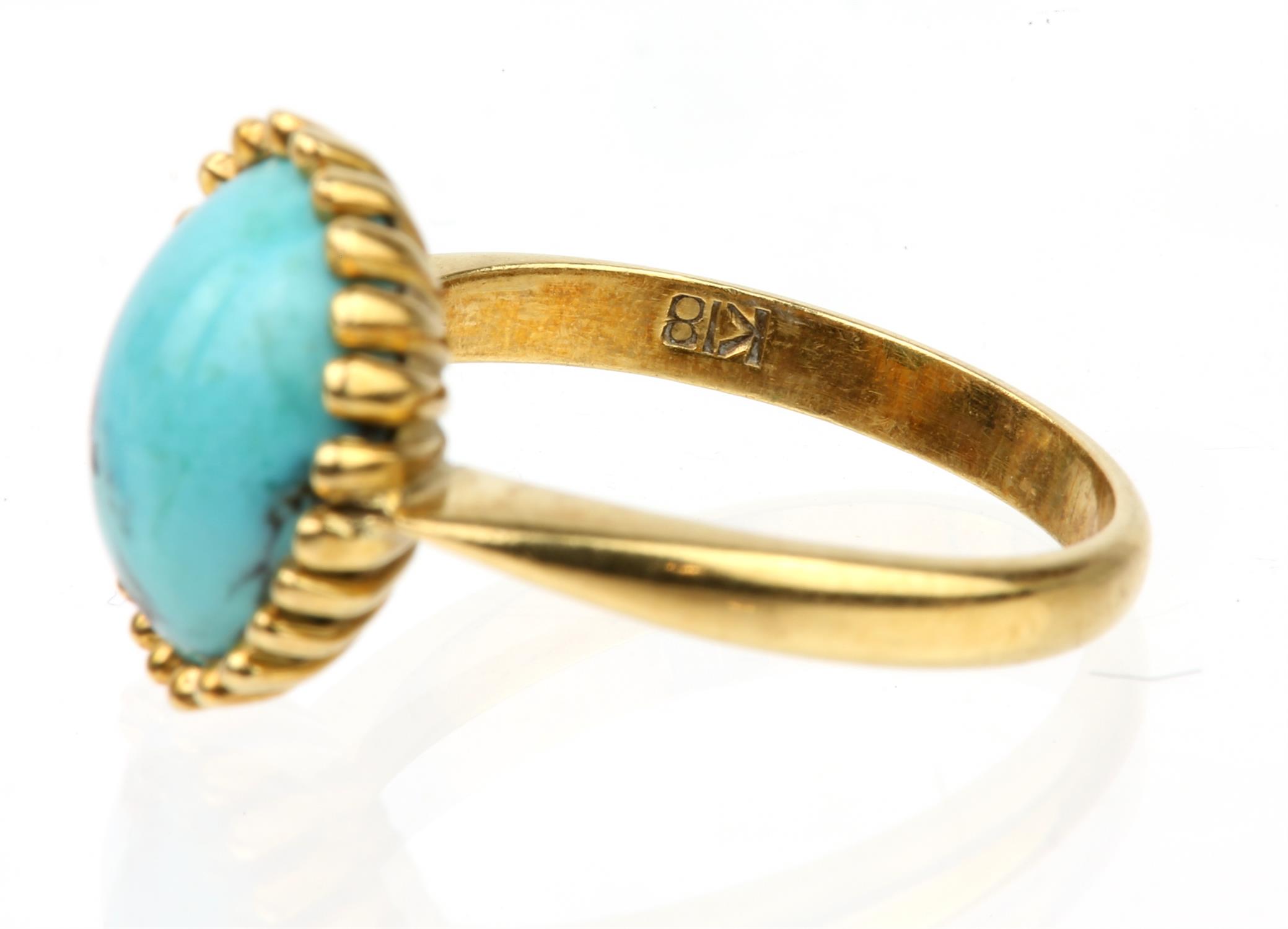 A single stone turquoise ring, in yellow metal stamped 18ct, ring size M - Image 3 of 3