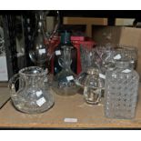 Mixed glassware to include a large cut glass bowl, decanter, jugs etc. (8)