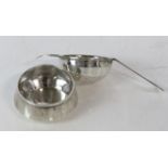 Silver tea strainer and drip bowl, Birmingham 1939