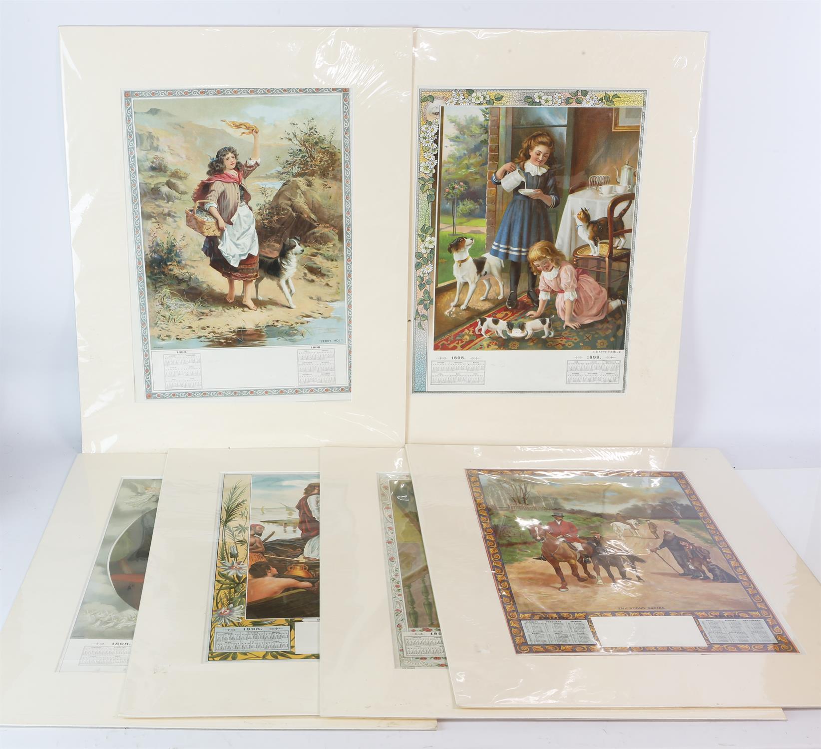 Set of modern prints in colours reproducing 1898 calendar scenes, typically 45 x 33cm. (8) - Image 2 of 2