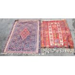 Four various kilim mats, one with diamond medallion, red, blue and white floral ground,