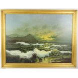 Twentieth-century European School, nocturnal seascape with crashing waves, oil on canvas, 60 x 81cm,