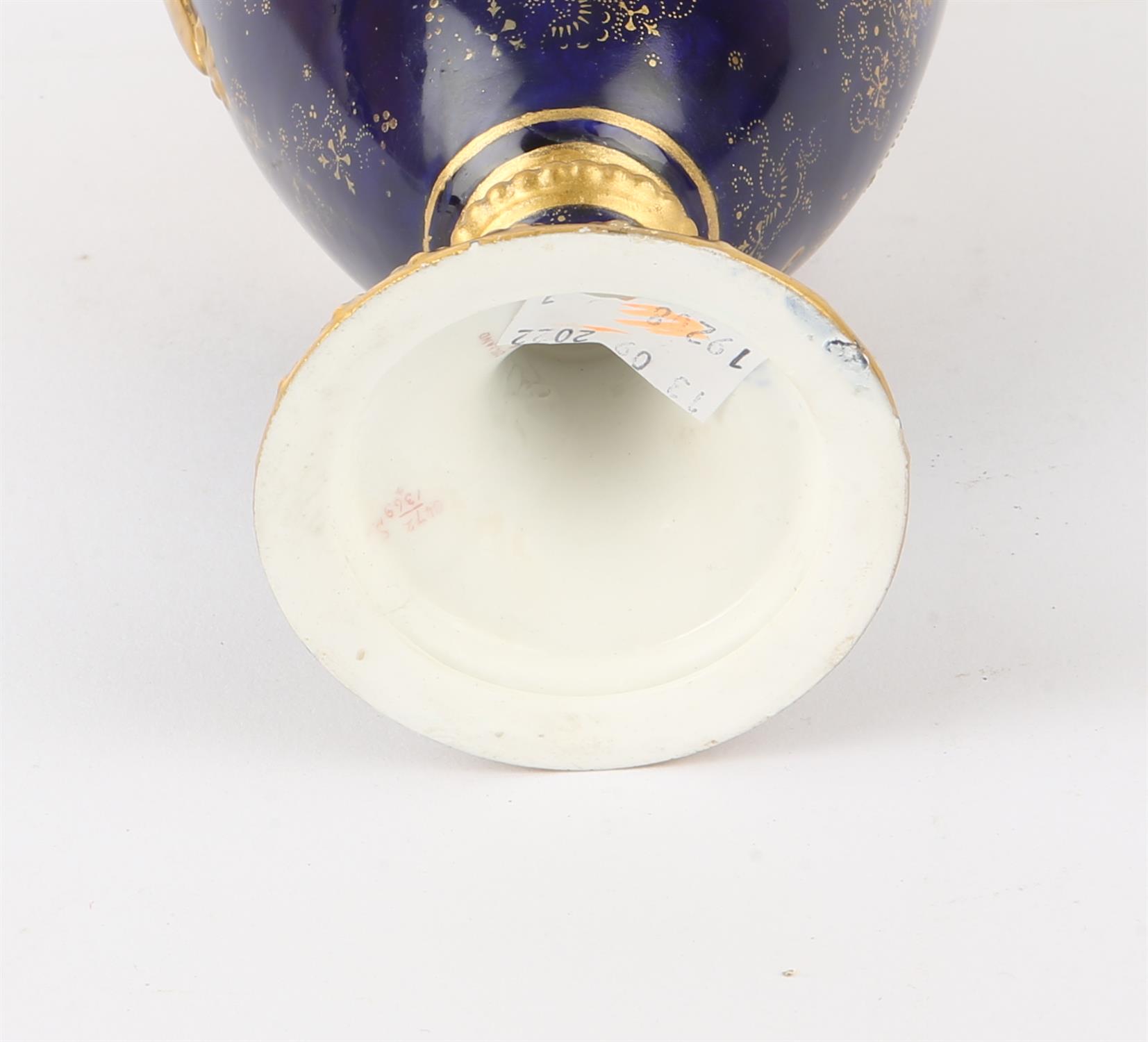 Royal Crown Derby vase and cover, the blue ground with reserve panels of flowers one signed C. - Image 7 of 7