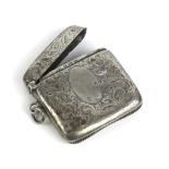 George V silver bright cut vesta case with vacant oval cartouche by John Henry Wynn, Birmingham 1912