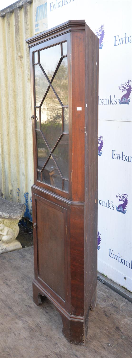 An Edwardian reproduction mahogany corner bookcase / cabinet with astragal glazed door over - Image 2 of 3