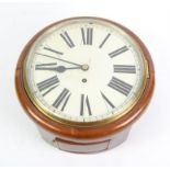 20th century mahogany cased wall clock with single fusee wire driven movement, the white enamel