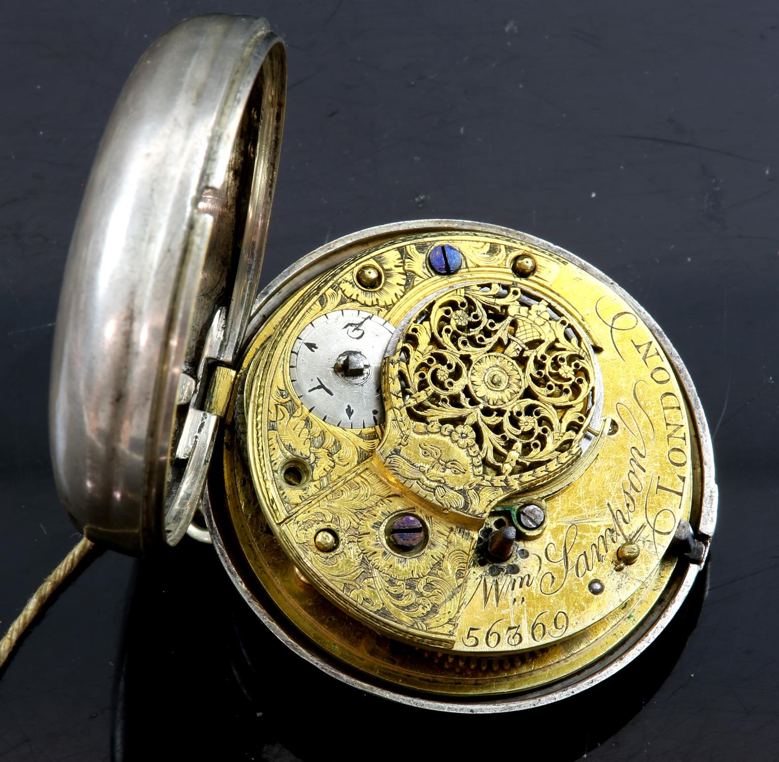 A silver pair case pocket watch, the white enamel dial with Roman numeral hour markers and - Image 4 of 6