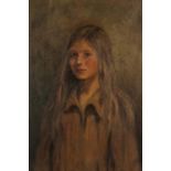 Twentieth-century British School, portrait of a girl, oil on canvas, 39 x 26cm, with a full-length