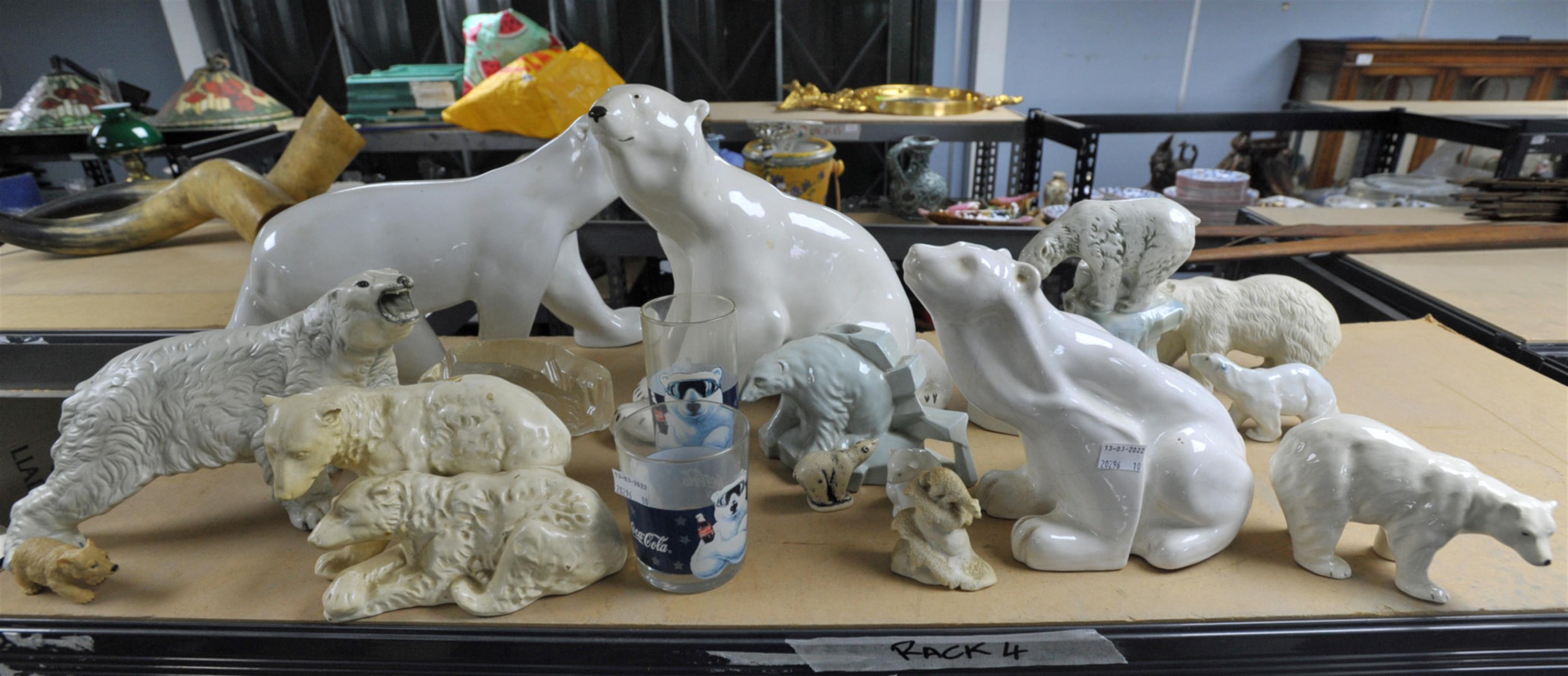 Chinese white stone model of a polar bear, with its cub, together with a quantity of models of - Image 2 of 2