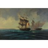 David Short (British, b. 1940), maritime scene with battleships, oil on canvas, signed lower right,