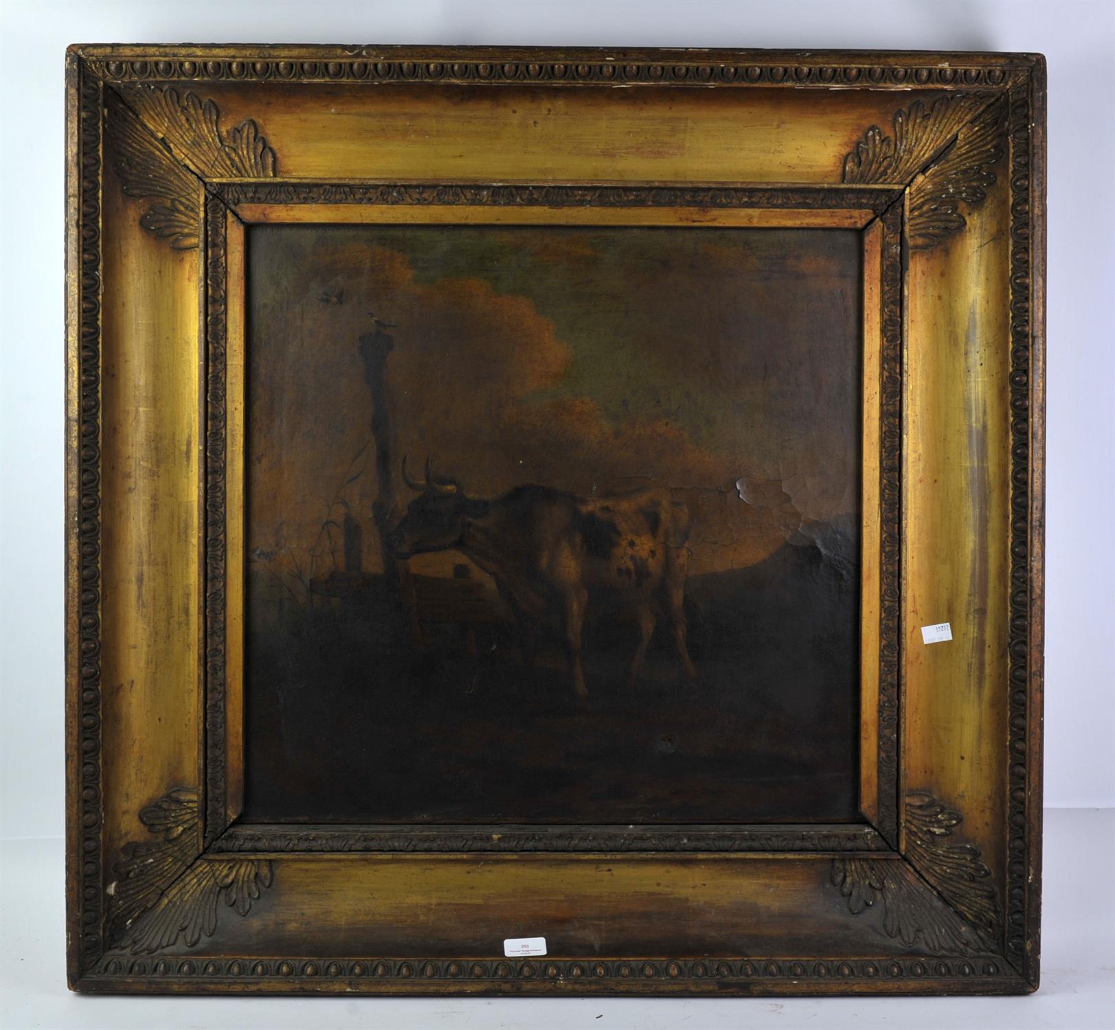 Nineteenth-century British School, bull in a landscape, oil on canvas, 57 x 57cm,