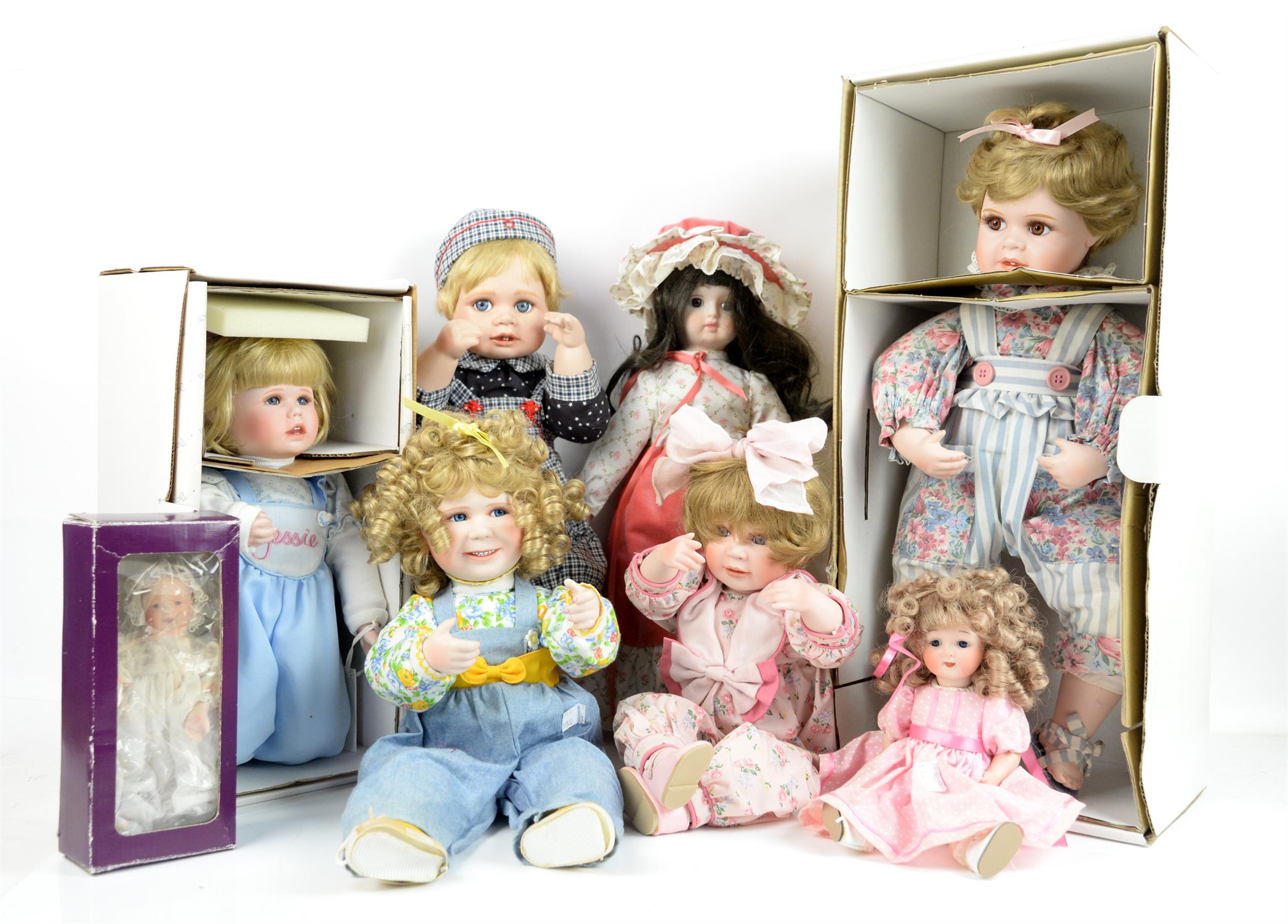 Collection of porcelain headed dolls, Hamilton collection and others (8)