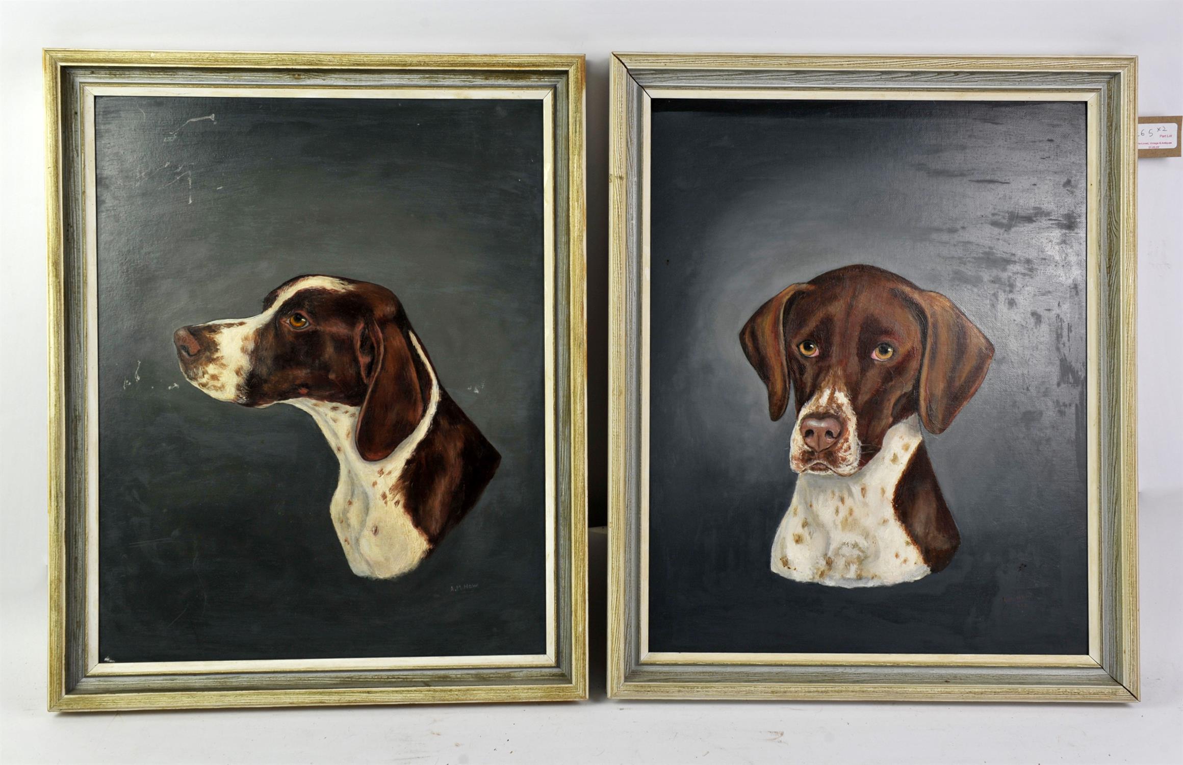 A. M. How (twentieth century), pair of oil on board portraits of dogs, 46 x 36cm each, framed. (2)