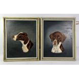 A. M. How (twentieth century), pair of oil on board portraits of dogs, 46 x 36cm each, framed. (2)