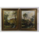 Twentieth-century British School, landscape with cottage and stream to foreground, oil on canvas,