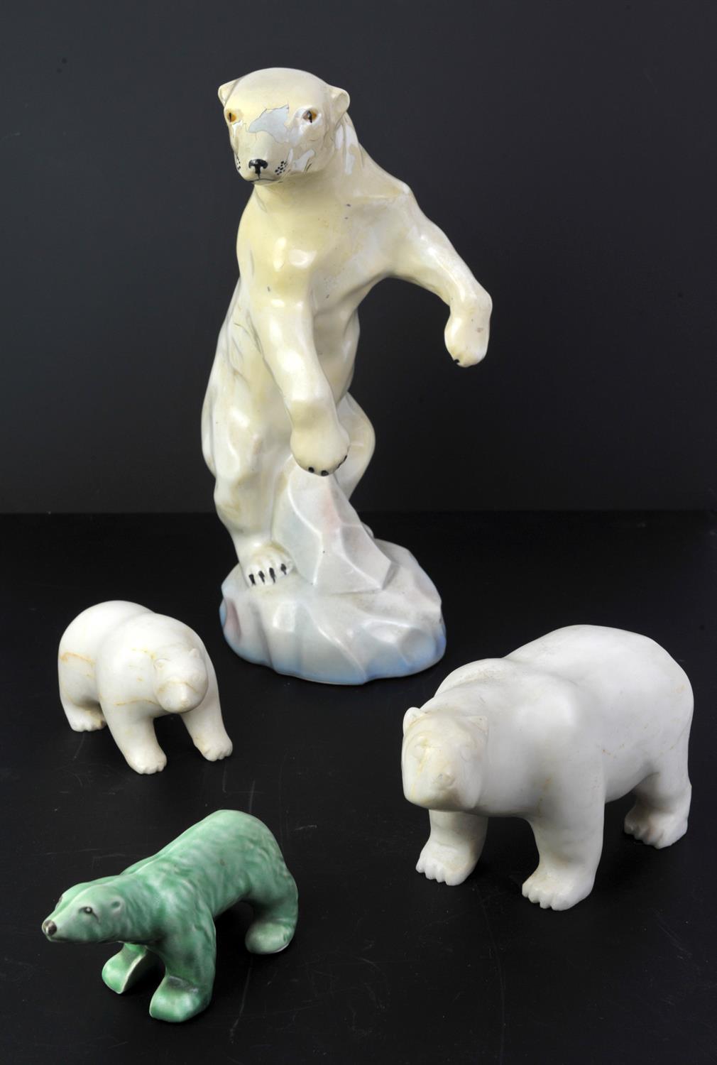 Chinese white stone model of a polar bear, with its cub, together with a quantity of models of