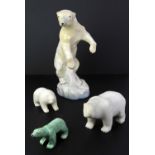 Chinese white stone model of a polar bear, with its cub, together with a quantity of models of