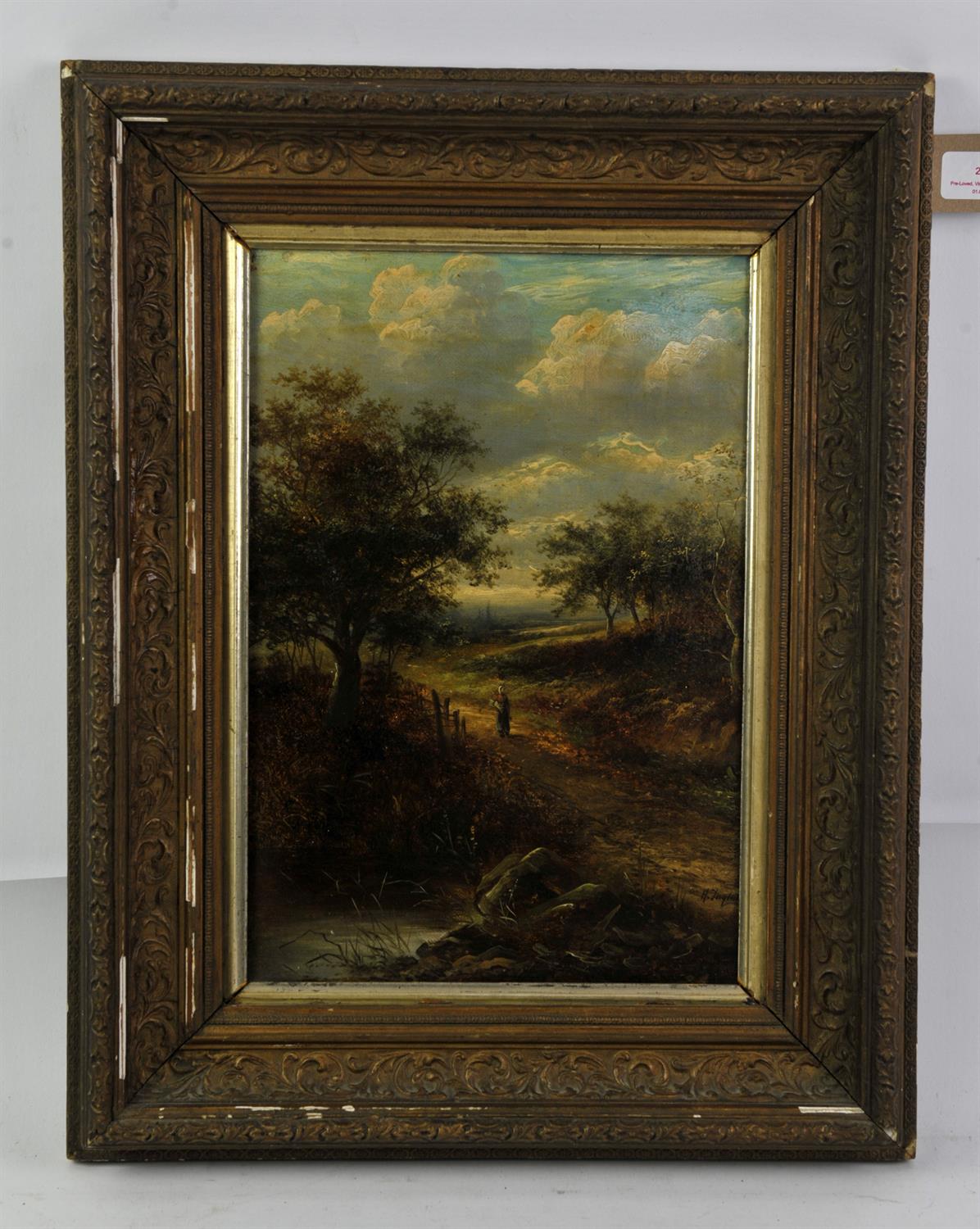 H. Taylor (British, nineteenth century), landscape with figure to foreground, oil on canvas,