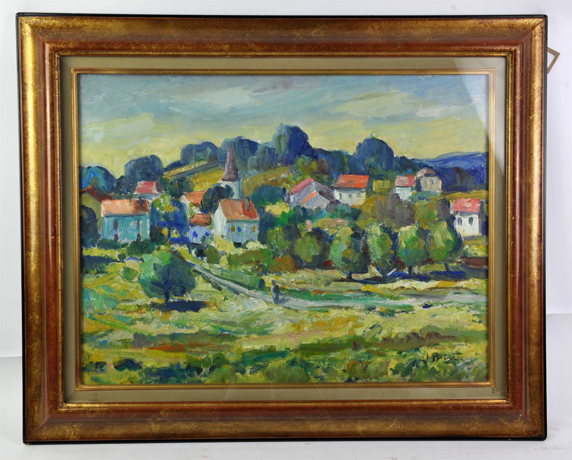 André Julien Prina (1886-1941), La rentre au village, oil on canvas, signed, 48cm x 63cm framed and
