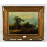 Nineteenth-century British School, rural landscape with cart carrying hay to foreground,
