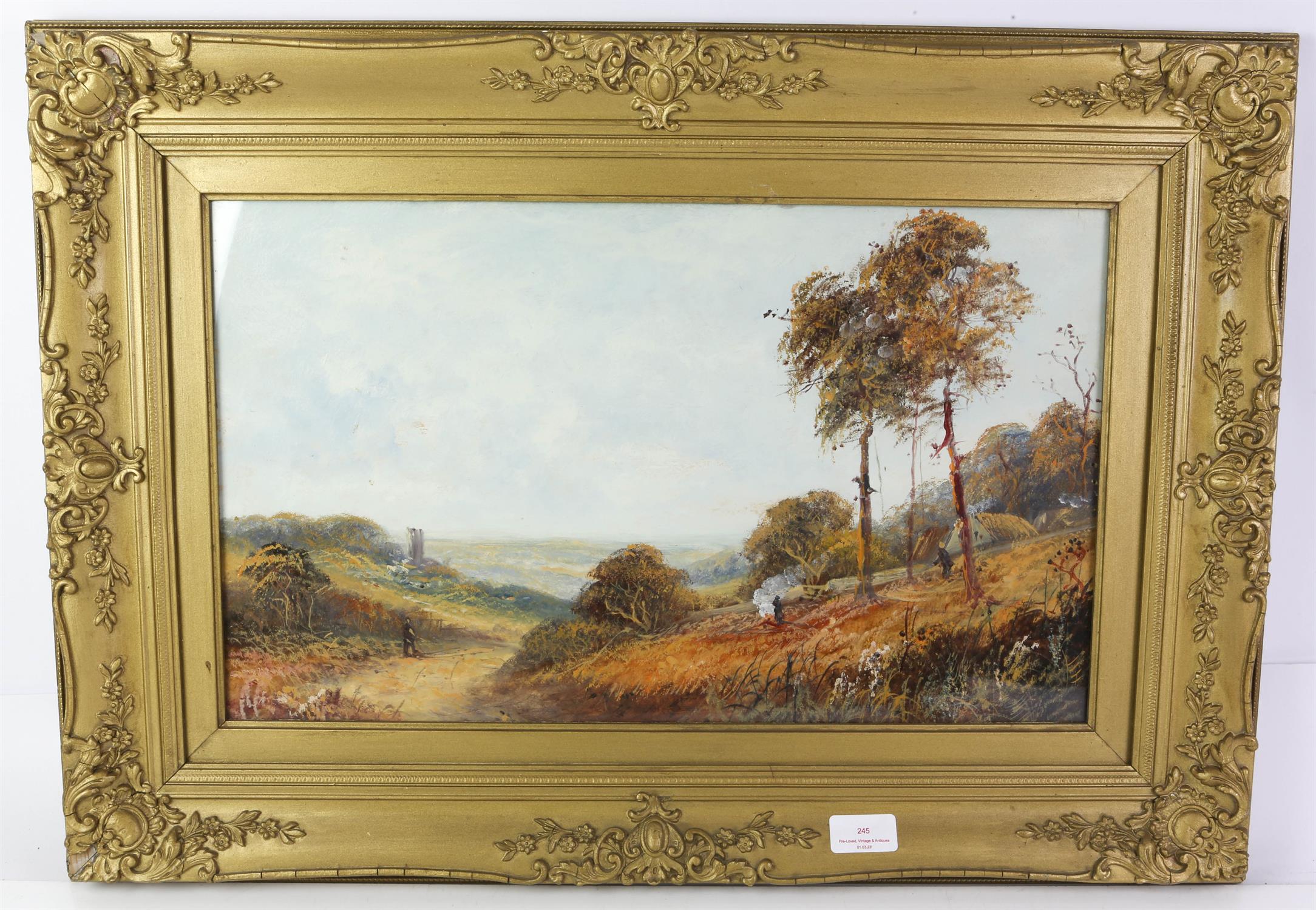 Nineteenth-century British School, rural landscape with figures to foreground, oil on canvas,