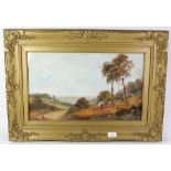 Nineteenth-century British School, rural landscape with figures to foreground, oil on canvas,