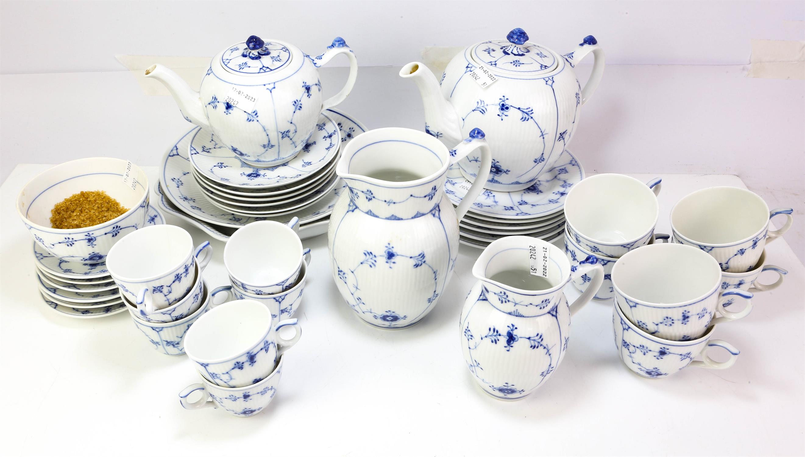 Royal Copenhagen porcelain part dinner and tea service, to comprise`Two sizes of tea pot,