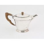 George V silver tea pot, with fruit wood handle and finial, makers mark Robert Edgar Stone, London,