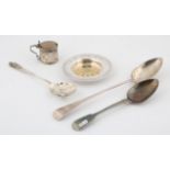 George III basting spoon Lindon 1811, table spoon London 1825, sifter spoon Sheffield 1910,
