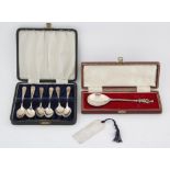 Cased silver apostle spoon London 1968, cased set of silver coffee spoon and a modern silver
