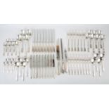 Part canteen of shell and scroll end silver cutlery by Mappin & Webb Sheffield 1975-1780,