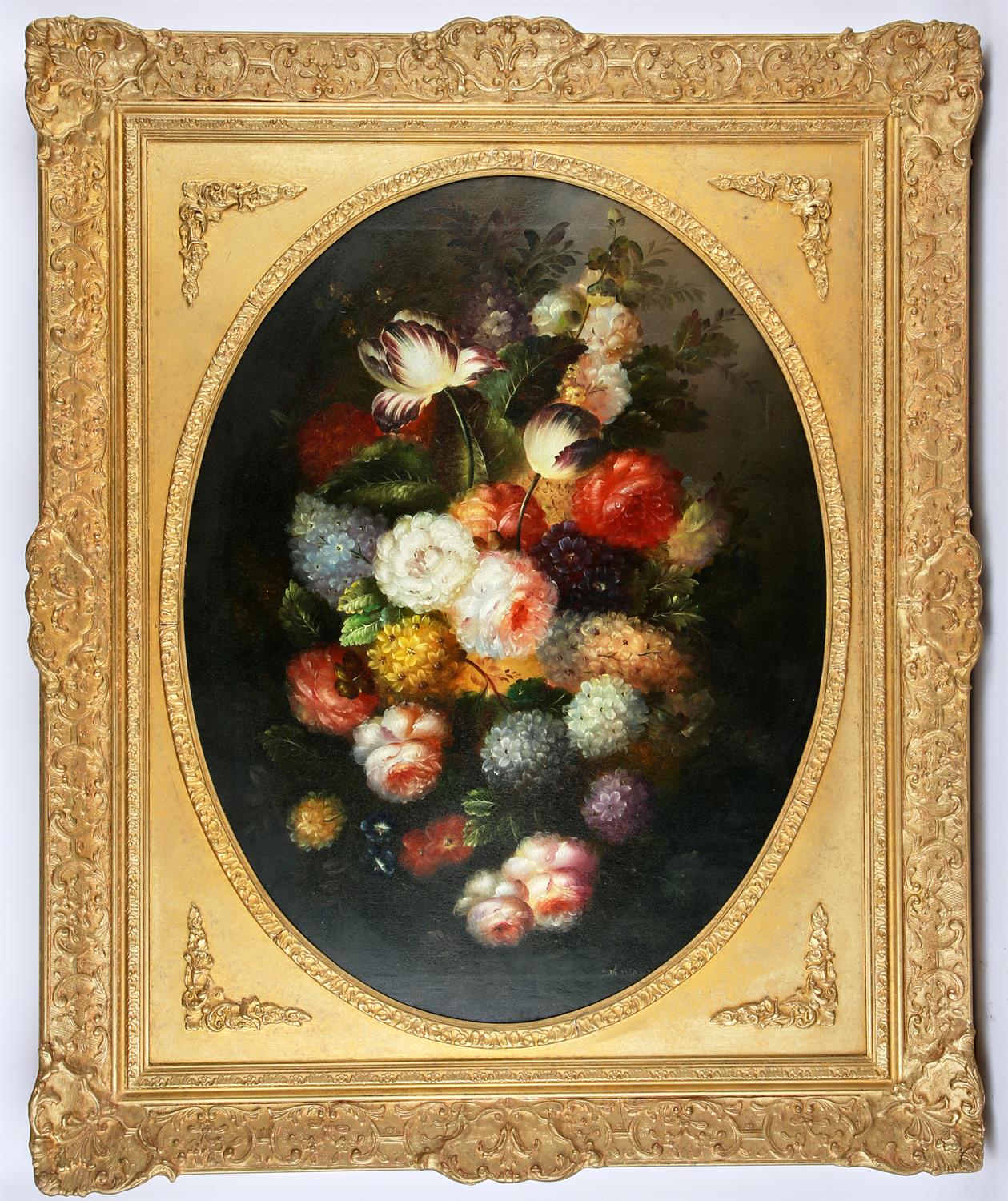 Twentieth-century European School, still life with mixed flowers, oil on canvas, signed