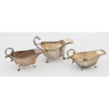 Three silver hallmarked cream jugs all Birmingham one with rubbed marks and a small silver