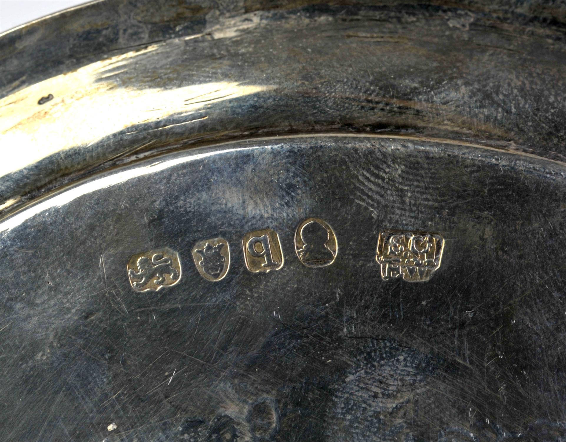 A Georgian hallmarked silver card tray, marks for London 1831 maker Samuel Godbehere and Edward - Image 3 of 4