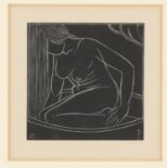 Eric Gill (1882-1940). Study of a Seated Nude. Woodcut, unsigned. Plate 10.5 x 10.