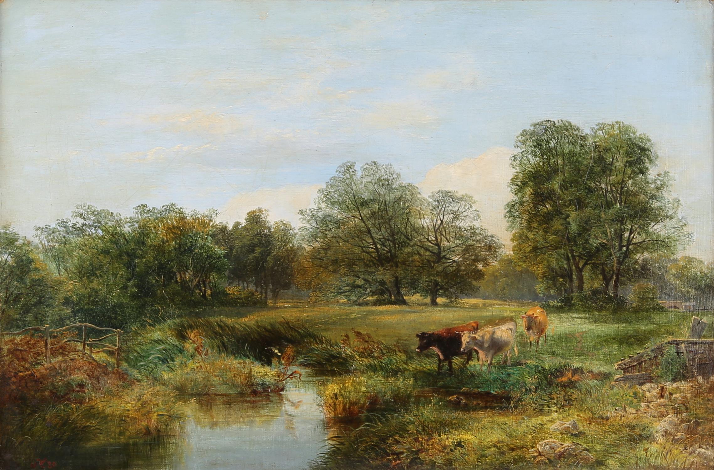 George Vicat Cole R.A. (British, 1833-1893), river landscape with cattle (1880), oil on canvas,