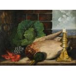 F. Rockall (twentieth century), still life with duck and shrimps, oil on canvas, signed lower right,