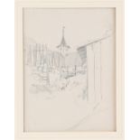 Arthur Rackham (British, 1867-1939), alpine study with church spire, pencil, unsigned, 21 x 16cm.