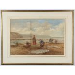 Attributed to Myles Birket Foster (British, 1825-1899), beachside landscape with cockle gatherers,