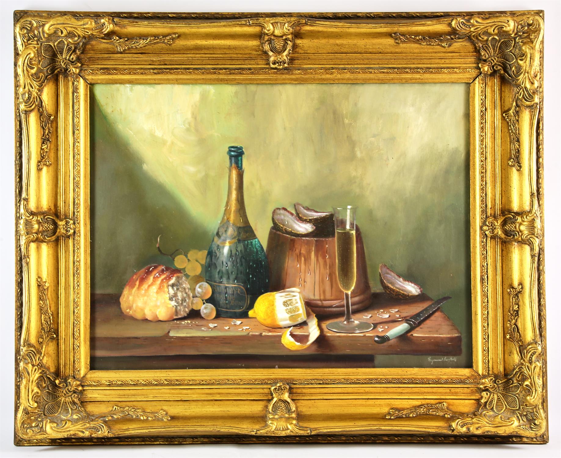 § Raymond Campbell (British, b. 1956), still life with champagne bottle and oysters, oil on canvas, - Image 2 of 4
