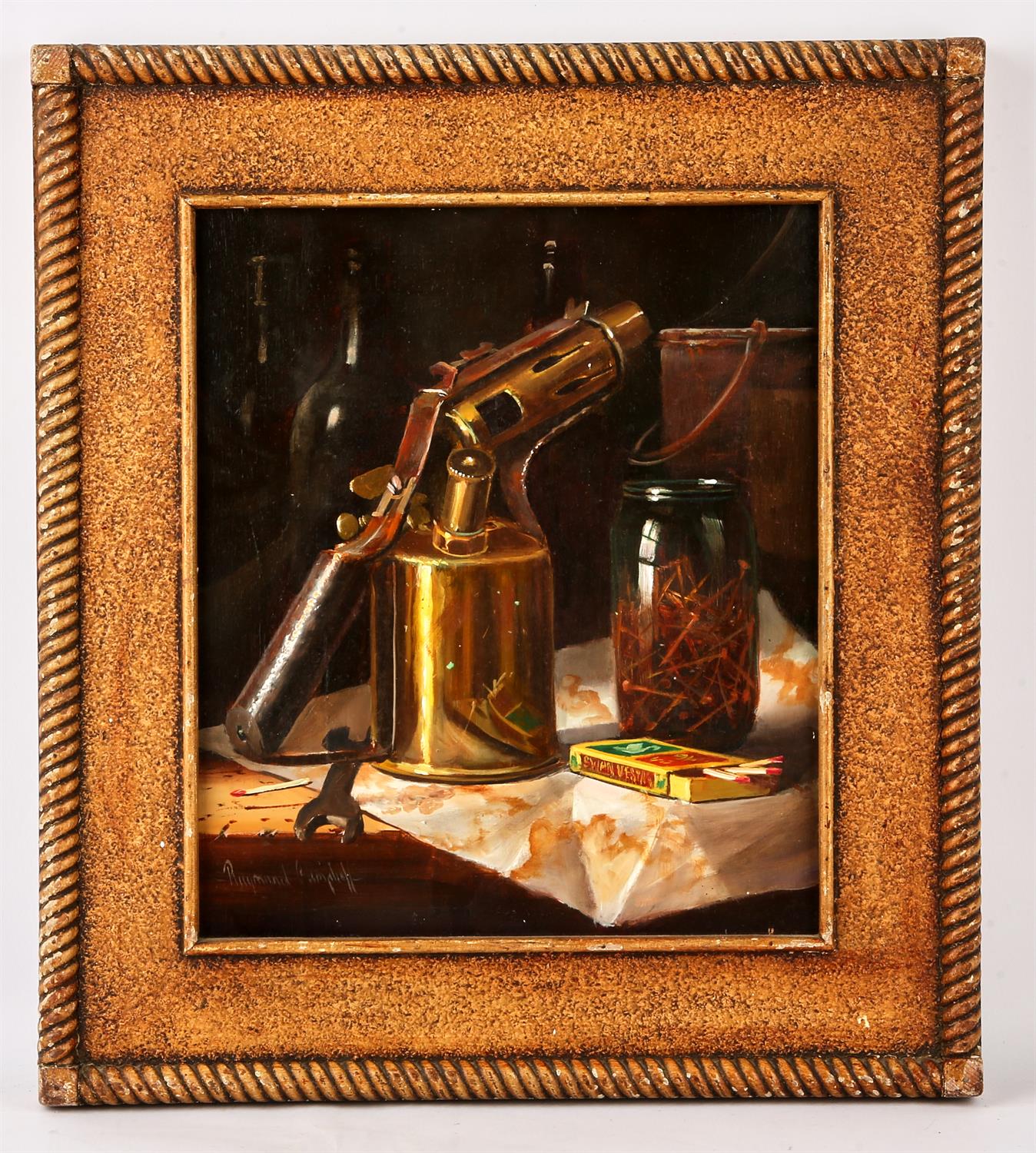 § Raymond Campbell (British, b. 1956), still life with blow-torch and matches, oil on panel, - Image 2 of 4