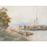 Richard Henry Wright (British, 1857-1930), 'Rouen' (1901), landscape with canal and cathedral to