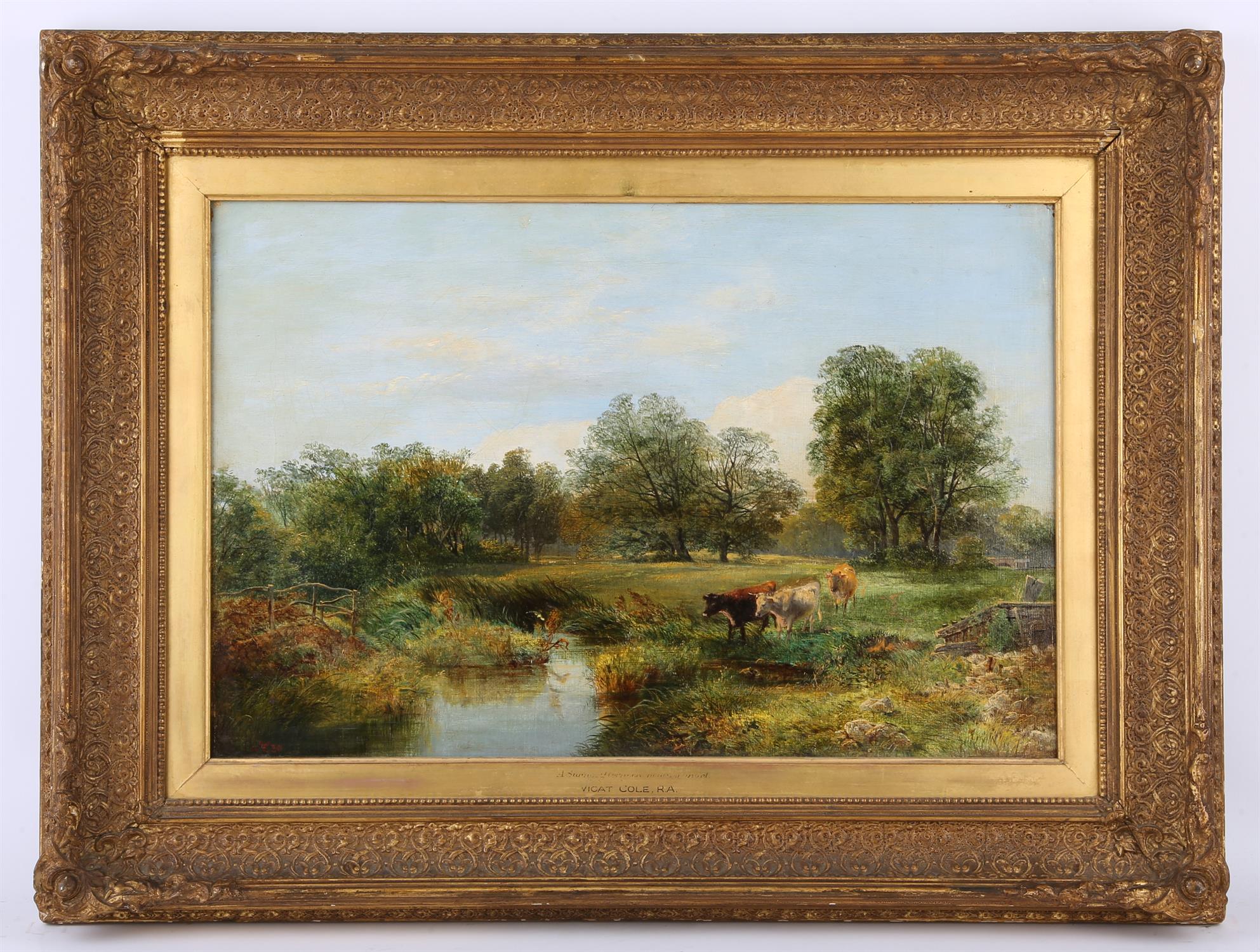 George Vicat Cole R.A. (British, 1833-1893), river landscape with cattle (1880), oil on canvas, - Image 2 of 3