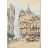 Paul Marny (1829-1914). Continental Street View with Figures. Watercolour. Signed lower right.