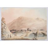 Paul Sandby (1731 – 1809) View of the Greta Bridge in Keswick with various figures. Watercolour,