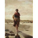 Henry John Yeend King (British, 1855-1924), girl on the seashore collecting crabs,